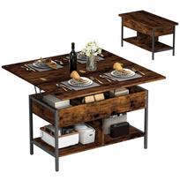 Keltinis ir prailginamas kavos staliukas, svetainės stalas su paslėptu skyriumi ir atviromis lentynomis, 98x49x55cm, Rustic Brown 98 x 49 x 55 cm