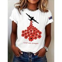 Womens Anzac Day Lest We Forget Print TShirts Summer Casual Round Neck T Shirt Short Sleeve Tops S gray