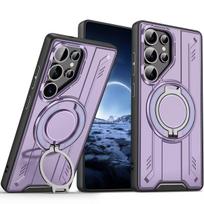 360° metalinis žiedas, magnetinis dėklas, skirtas Samsung Galaxy S25 S24 S23 S22 Ultra Plus, Magsafe belaidžio įkrovimo šarvuotas smūgiams atsparus dangtelis For Galaxy S25 Ultra violetinė
