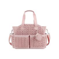Multifunctional Diaper Organizer Bag with Quilted Design Multiple Pockets Insulated Waterproof Contaienr for Moms rožinė