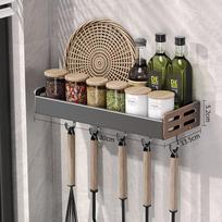 Gunmetal Gray No-Drill Wall-Mounted Aluminum Spice Rack and Knife Holder black
