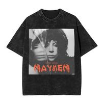 Singer Lady Gaga Vintage Washed Tee Mayhem Hip Hop Retro Vintage High Street Streetwear Sleeve Print Mens Women Tops Harajuku S black