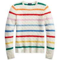 Polo Ralph Lauren SS22 Striped Cable Knit Pullover Cashmere Sweater Slim Fit Women sweater Multicolor WMPOSWENC020371-999 S gray