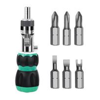 Ergonomic Handel Screwdriver Set Ratchet Screwdriver with 6 Bits For Efficient Home And Household Project Maintenance 1 gray