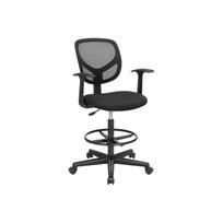 SONGMICS Ergonomiškas biuro kėdės darbinis suolas su porankiais Sėdynės aukštis 55-75 cm Aukšta darbo kėdė su reguliuojamu kojų žiedu Keliamoji galia 120 kg Juoda juoda