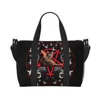 Pentagram Satanic Cats Death Black Metal Duffel Bag Lightweight Travel Bags for Sports Gym Foldable Weekender Overnight Bags juoda