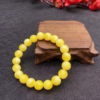 Fluorescent Amber Beeswax Unisex Beaded Bracelet with Flower Pattern, Chicken Fat Yellow, Salt Water Floating, Second Generation Buddhist Design black