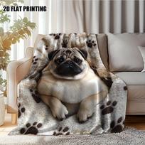 1pc Comfortable Pug Paw Print Blanket - Soft And Multifunctional for Bed, Sofa, Office, Travel, And As a Shawl, Perfect Gift for Any Occasion 75X95CM black