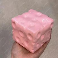 Jumbo Cheese Cube Squeeze Stress Ball - Large Moldable Squishy Fidget Toy for ASMR & Sensory Relief rožinė