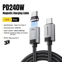 Essager 240W Magnetic Charging Cable E Marker USB C To Type C Cable PD3.1 Fast Charging For iPhone 17 16 Samsung S25 iPad Laptop 1m pilka