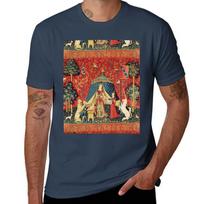 Lady And The Unicorn Desire Lionfantasy Flowersanimalsred Green Floral Tapestry Tshirt Soft Stretch Short Sleeve Top 4XL brown