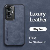 Reno11F 5G dėklas su įmontuota metaline plokštele Magnetinis automobilinis laikiklis Odiniai telefono dėklai OPPO Reno11 F Reno 11F 11 F 5G galinei daliai Minkštas dangtelis For Reno11 F 5G mėlyna