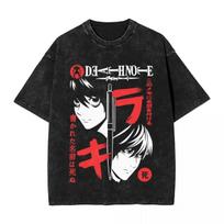 Washed Anime DEATH NOTE Yagami Light L·Lawliet MisaMisa T-shirt Men Manga Oversized Y2k Tshirts Cotton T Shirt Harajuku Male Tee L black