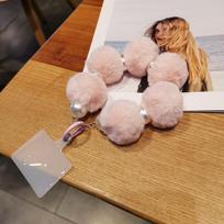 Mobile phone lanyard Wrist Hairball pendant Winter furry bracelet ins Internet celebrity same portable chain Mobile phone case pink big hair ball string pearl bracelet white