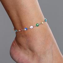 2026 New Bohemia Fatima Hamsa Hand Evil Blue Eye Charm Anklet for Women, Gold Color Stainless Steel Chains Adjustable Foot Ankle beige