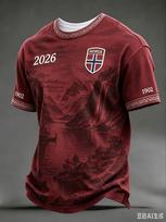 Men Norway Fjord Landscape Vintage 1902 Soccer Jersey Short Sleeve Fan Sports Training Tops S black