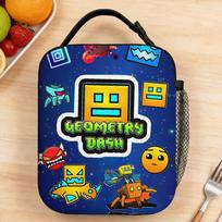 Geometry Dash žaidimo muzika Miela geometrinė pietų dėžutė Nešiojama lauko iškylai Užtrauktuku užsegama rankinė Maisto krepšiai vyrams Grafinis šaltkrepšis One Size blue