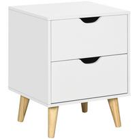 Bedside Table, Bedside Cabinet with 2 Drawers, Side End Table with Pine Wood Legs for Bedroom Living Room, White 40 x 35 x 50.5 cm