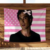 Damon Salvatore Tapestry Wall Hanging Vampire Diaries Fan Gift for Bedroom Party Club Decor 100X70CM black