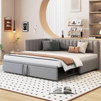 Multifunctional L-Shaped Sofa Bed with Pull-Out Bed 90/180*200cm, Upholstered in Velvet Fabric, Space-Saving Design for Children's Bed, Guest Bed Gray 208 x 97.5 x 75 cm pilka
