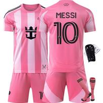 Miami Pink namų futbolo marškinėlių komplektas #10 Messi 2025/26 m. sezonas Fanų leidimas Kvėpuojantis Greitai džiūstantis Treniruočių rungtynių uniforma Size 16 rožinė