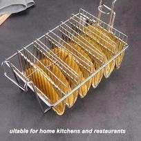 6 Shells Deep Fryer Taco Holder Basket V Shaped Stainless Steel Detachable Long Handle Dishwasher Safe Tortilla Fryer Basket for Home Restaurants brown