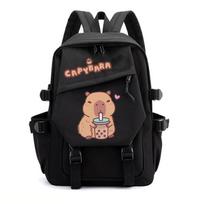 Kapibara Animacinis Mokyklinis Kuprinė Paaugliams Studentams Lengvas Nailoninis Dvigubo Peties Krepšys Universitetas Kelionės Mokslas Unisex Black 1 black