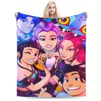 Cute Kpop Demon Hunter Blanket,kpop Fun Gift,cozy K-pop Demon Hunters Huntrix Blanket,anime Inspired, Huntrix Inspired Blanket 30x40in blue
