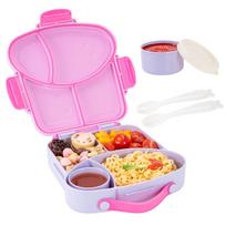 Bento pietų dėžutės rinkinys Nepralaidi užkandžių dėžutė su prieskonių puodeliu ir įrankiais Be BPA Nešiojama rankena Maisto konteineris mokyklai, kelionėms, BBQ 4&900ml&1 pink