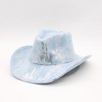 Cross-Border Amazon'S New Western Cowboy Hat Fashion Sequined Versatile Jazz Hat Men'S And Women'S Sunshade Top Hat one size fits all (taoniu) white
