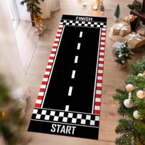 Race Road Track Runner Rug, Race Car Rug, Track Rug for Boy's Room, Kids Play Mat, Start-Finish Rug, Non Slip Racing Car Rug 40cm x 120cm black