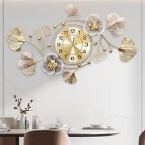 Didelis sieninis laikrodis svetainei 32''x18'' Retro metalinis ginkmedžio lapo dizainas Tylus laikrodis Dekoratyvinis laikrodis miegamajam, virtuvei white