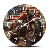 Vintažinis Amerikos vėliavos Motociklo Sieninis Laikrodis, Retro Dviračio Dizaino Apvalus Laikrodis, Rustic Garažo Dekoratyvinis Laikrodis su Nudėvėtu M 10 inch black
