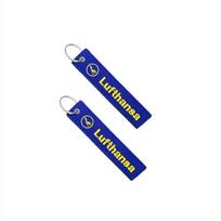 Double-Sided Embroidered Aviation Flight Keychain Tag - Ideal for Exhibitions & Gifts 13x3 cm mėlyna