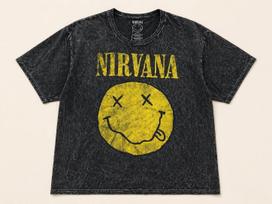Y2K Nirvana Smiley Face Band Tee Acid Wash Grunge XL Oversized Unisex T-Shirt XXXL black