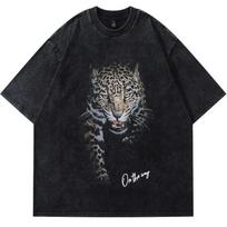 Leopard print t-shirt oversized washed t-shirt print vintage retro punk and gothic unisex adult hot stamping 100% cotton M įvairiaspalvis