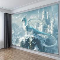 Prabangus Fantazijos Drakono Gobelenas Sienos Menas Sieninis Dekoravimas Sniego Pilis Mitologija Kambario Dekoras Plakatas Miegamajam Svetainei 150X180CM gray