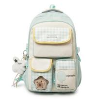 Schoolbag Female Japanese ins Cute Dopamine Plaid College Style Primary and Secondary School Students Multi-compartment Backpack white