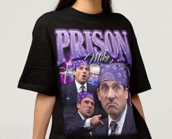 Unisex Prison Mike marškinėliai - The Office marškinėliai, Michael Scott marškinėliai, Juokingi Sitkomo marškinėliai S gray