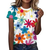 New Summer Plus Size Women Casual T-shirt Vibrant Floral Print T-shirt Quick Drying and Breathable and Comfortable XS blue