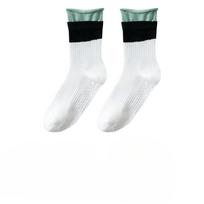 Laisvalaikio kojinės jogai vasarai, plonas tinklelis, neslystančios, moteriškos pilateso, iki blauzdos vidurio, spalvų blokų, atlenkiamos, fitnesui 1 pair balta