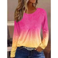 T-shirt à manches longues et col rond pour femmes, imprimé dégradé en 3D, à la mode, hauts réguliers, vacances, week-end, printemps et automne 3XL purple