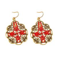Yousheng 1 Pair Retro Style Bohemia Earrings Hand-Woven Red Rope Hollow Carving Lace Sun Shapes Earrings Beach Festival Wear C beige