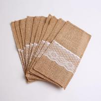 Rustic Style Linen Lace Cutlery Bag Lace Burlap Utensil Cutlery Holders Decorative Chopsticks Sleeve Wedding Decor beige