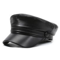 Vintage PU Leather Newsboy Cap Women Men Flat Top Duckbill Beret Hat Casual Minimalist Solid Color Adjustable juoda