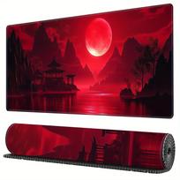 XXL Sakura Gaming Mouse Pad Red Moon Design Non-Slip Rubber Stitched Edge HD Keyboard Table Mat for PC and Laptop Desk Accessory 30cmx60cm(11.8x23.6inch) red