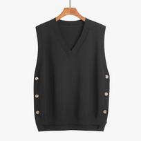 Europe and America 120kg spring large size women's V-neck sweater vest, button vest, college style loose vest M juoda