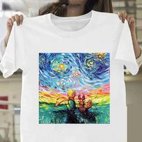 Van Gogh The Little Prince Art Oil Painting Fashion Women T-Shirts Harajuku Clothes Short Sleeve Summer Tees Casual O-Neck Tops XXL gray
