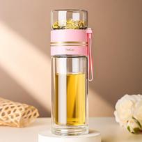 Aukšto boro silikatinio stiklo arbatinis vandens buteliukas, dvigubo sluoksnio arbatinis vandens puodelis su infuzoriumi, termosinis puodelis, gėrimų indas su arbatos filtru 420ml žalia