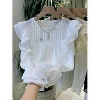 White Blouses for Women Blusas Mujer De Moda Sleeveless O-neck Loose Shirts Ruffles Loose Vintage Summer Blouse Tops Female XXXL balta